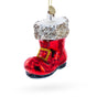 Glass Festive Santa Boot Blown Glass Christmas Ornament in Red color