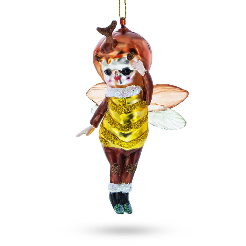 Glass Buzzingly Adorable Little Bee Blown Glass Christmas Ornament in Multi color