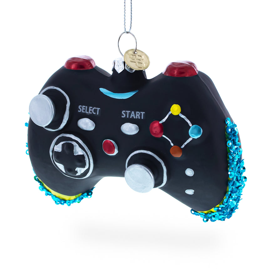 Glass Sleek Black Video Game Controller Glass Christmas Ornament in Black color