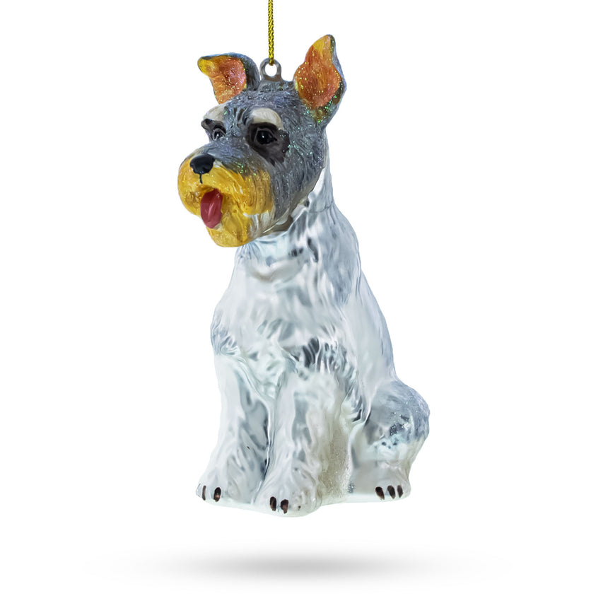 Glass Charming Schnauzer Blown Glass Christmas Ornament in Multi color