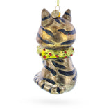 Cat with Sparkling Collar Blown Glass Christmas Ornament ,dimensions in inches: 4.9 x 2.5 x