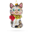 Glass Cat with Sparkling Collar Blown Glass Christmas Ornament in Multi color