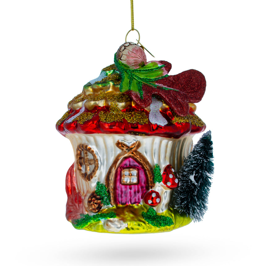 Glass Fairy House Nestled in a Woodland Glade Blown Glass Christmas Ornament in Multi color