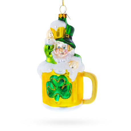 Glass Leprechaun Lounging in a Beer Mug Glass Christmas Ornament in Multi color