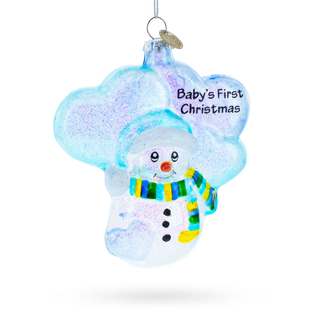 Glass Snowman Celebrating Baby's First Christmas Glass Ornament in Multi color