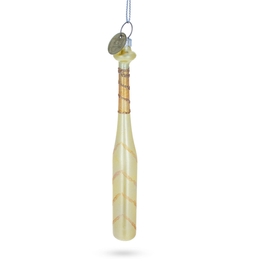 Glass Classic Baseball Bat Blown Glass Christmas Ornament in Beige color