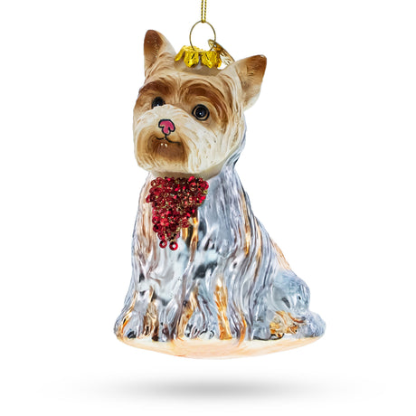 Glass Yorkshire Terrier Blown Glass Christmas Ornament in Multi color