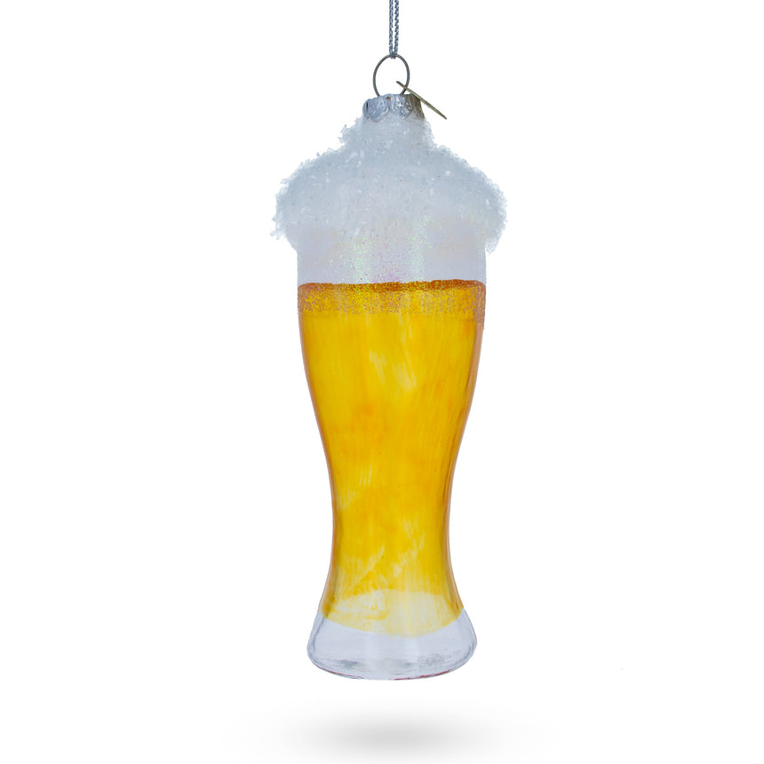 Glass Frothy Pint of Ale Blown Glass Christmas Ornament in Yellow color