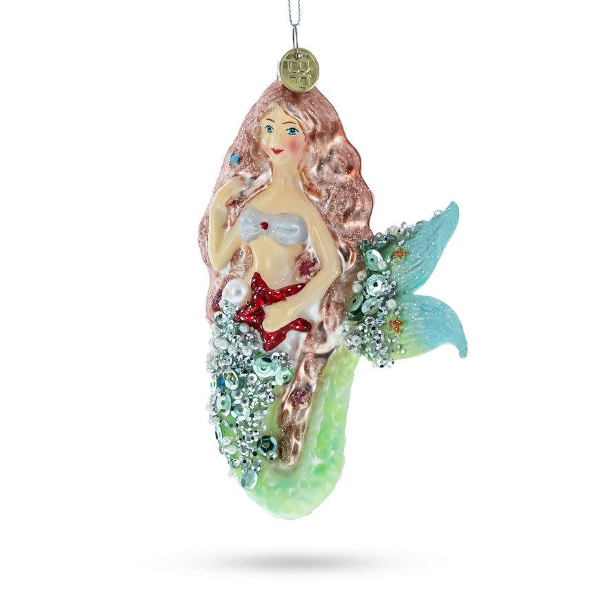 Glass Enchanting Mermaid and Fish Blown Glass Christmas Ornament in Multi color