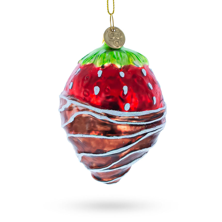 Glass Chocolate-Dipped Strawberry Blown Glass Christmas Ornament in Multi color Oval