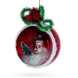 Glass Festive Snowman and His Christmas Tree Blown Glass Ornament in Multi color