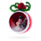 Glass Festive Snowman and His Christmas Tree Blown Glass Ornament in Multi color