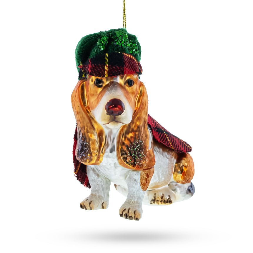 Glass Dapper Spaniel Dog in Hat and Cape Glass Christmas Ornament in Multi color