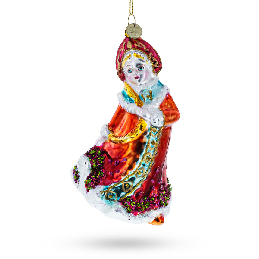 Glass Festive Snow Maiden in Red Blown Glass Christmas Ornament in Multi color