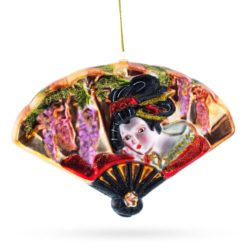 Glass Traditional Japanese Fan Blown Glass Christmas Ornament in Multi color