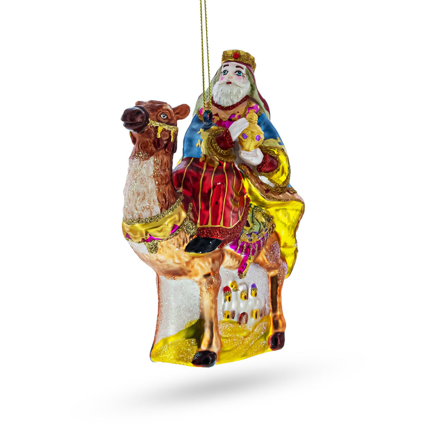 Glass Wiseman on a Camel Blown Glass Christmas Ornament in Multi color