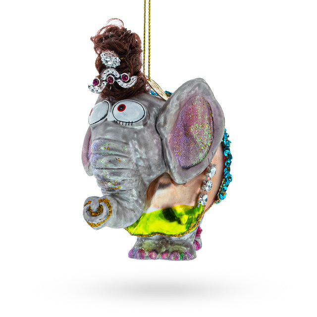 Glass Circus Elephant Performing Tricks Glass Christmas Ornament in Multi color