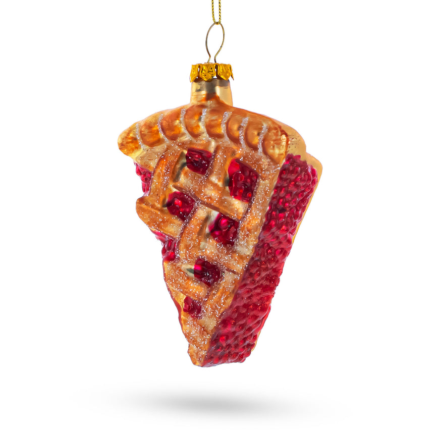 Glass Delectable Cherry Pie Slice Blown Glass Christmas Ornament in Multi color Triangle