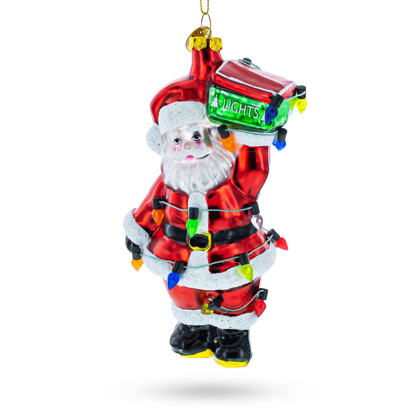 Glass Luminous Santa with Festive Lights Glass Christmas Ornament in Multi color