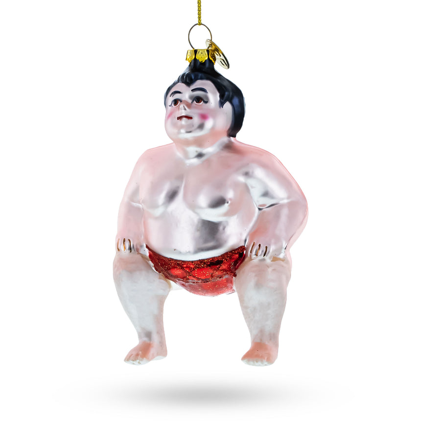 Glass Ringside Rumble: Sumo Wrestler Glass Christmas Ornament in Multi color