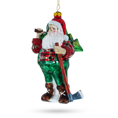 Glass Rustic Holiday Cheer: Lumberjack Santa - Blown Glass Christmas Ornament in Multi color