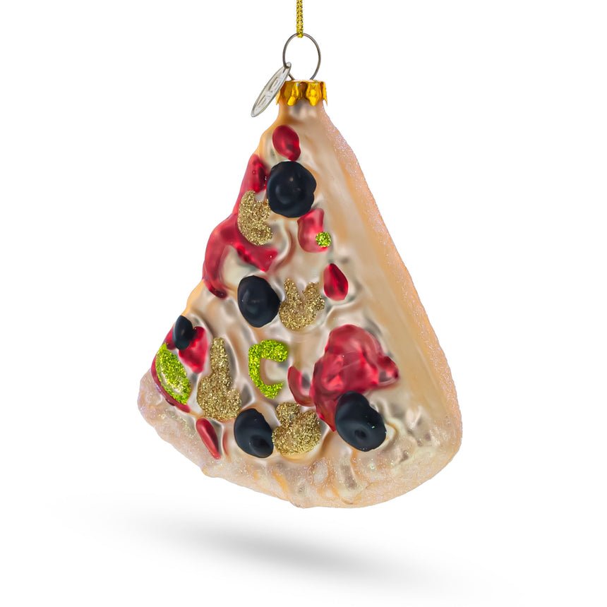 Glass Delicious Slice of Pepperoni Pizza Glass Christmas Ornament in Multi color Triangle