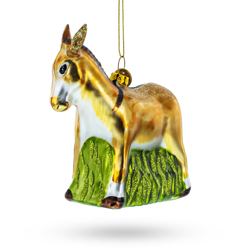 Glass Donkey with Festive Decorations Glass Christmas Ornament in Multi color