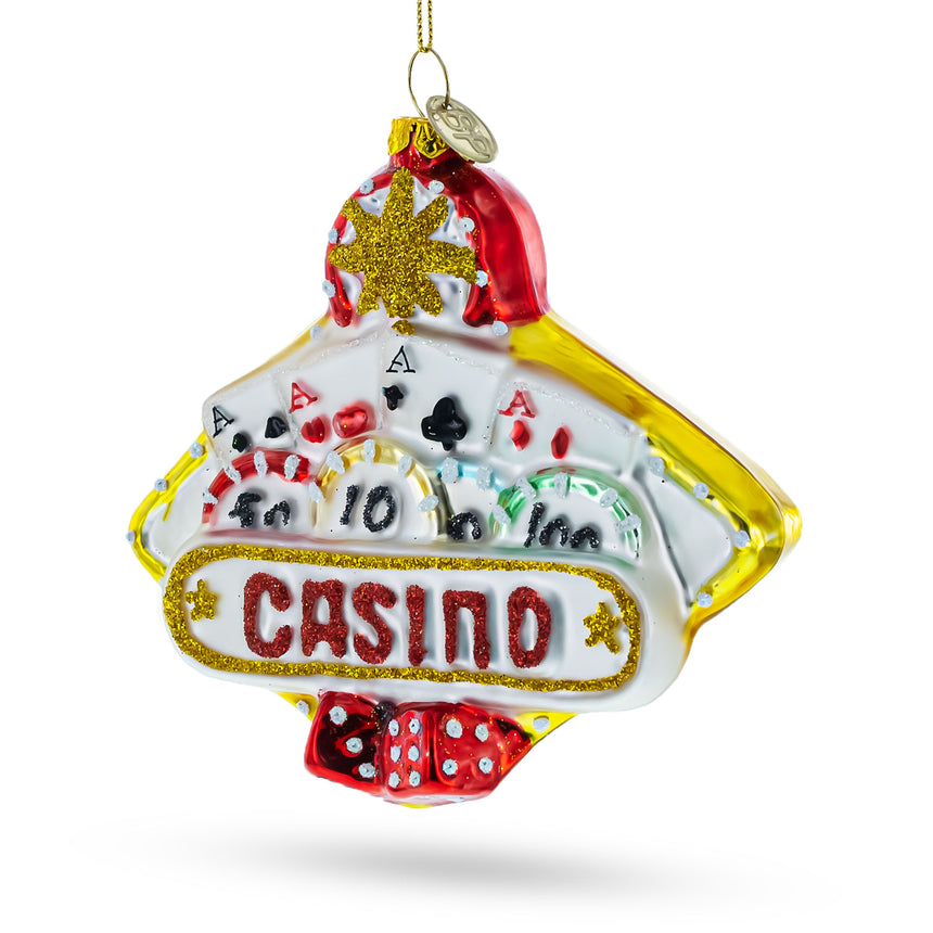 Glass Casino Sign Blown Glass Christmas Ornament in Multi color