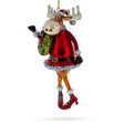 Glass Reindeer Lady Adorned with Wreath Glass Christmas Ornament in Red color