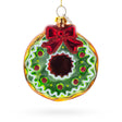 Glass Frosted Green Donut Blown Glass Christmas Ornament in Multi color Round