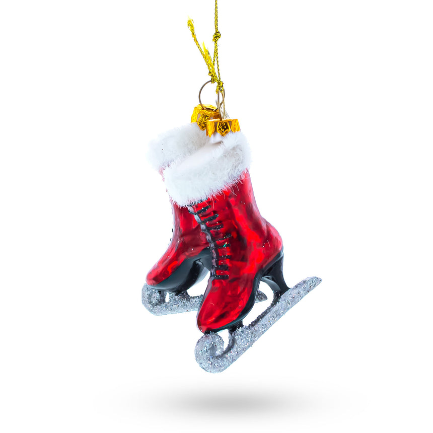 Glass Red Skates Blown Glass Christmas Ornament in Red color