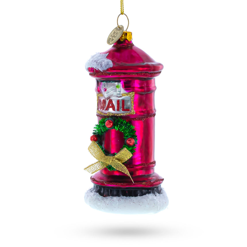 Glass Red Mailbox with Letter to Santa Glass Christmas Ornament in Red color