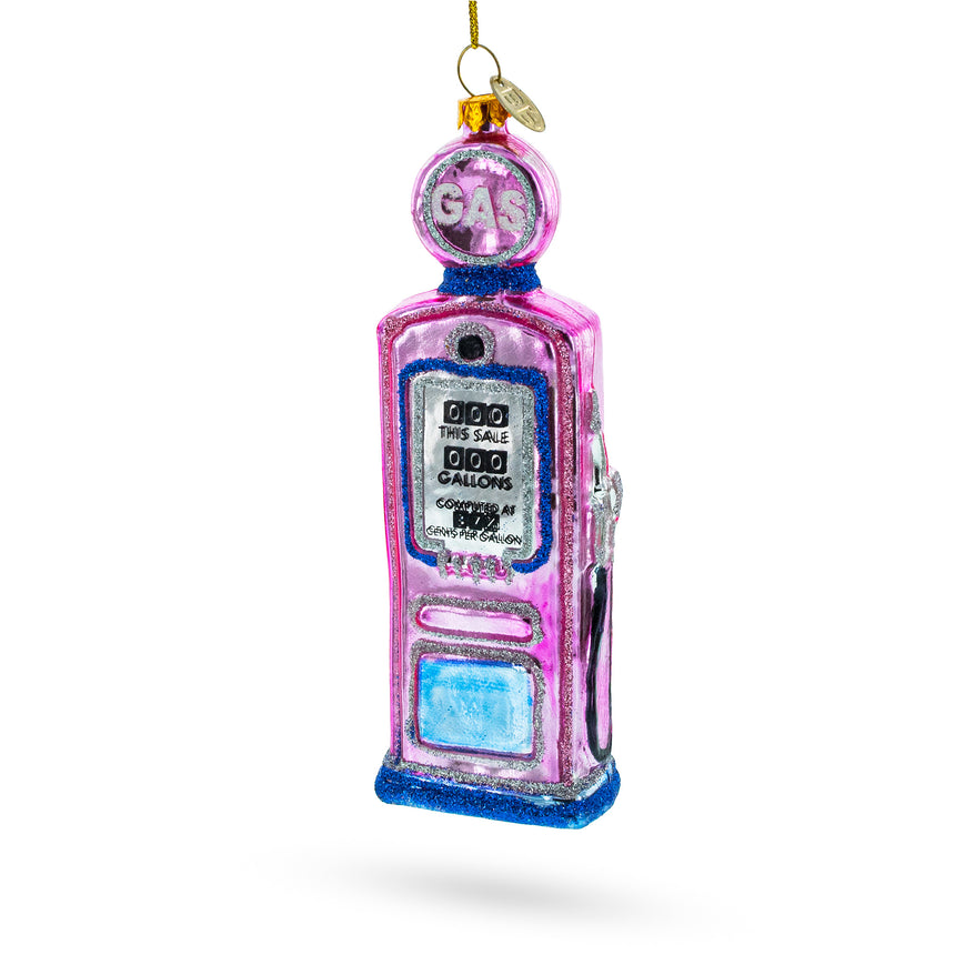 Glass Vintage Retro Gas Pump Glass Christmas Ornament in Pink color