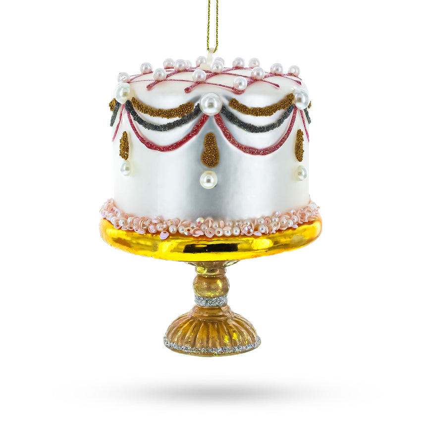 Glass Pearl-Adorned Celebration Cake Glass Christmas Ornament in Multi color