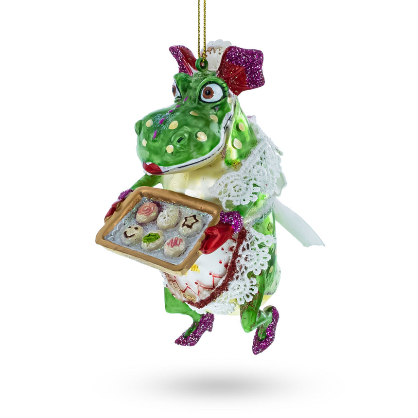 Glass Cookie-Bearing Dragon Delight Blown Glass Christmas Ornament in Multi color