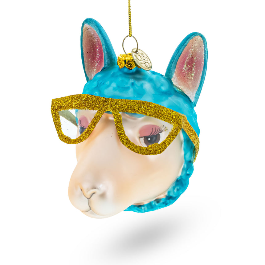 Glass Stylish Lama Rocking Funky Glasses Glass Christmas Ornament in Multi color