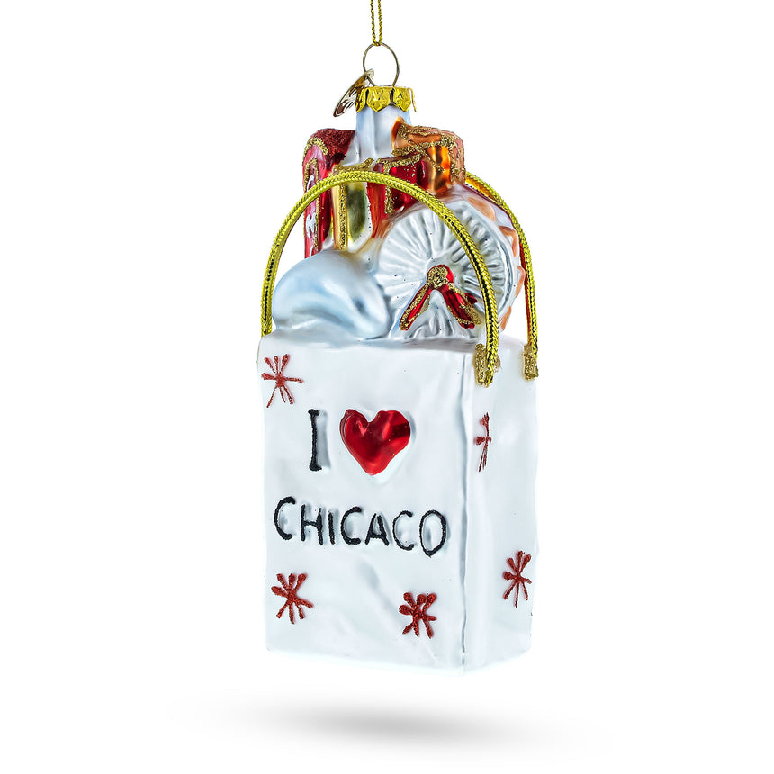 Glass I Love Chicago Blown Glass Christmas Ornament in White color