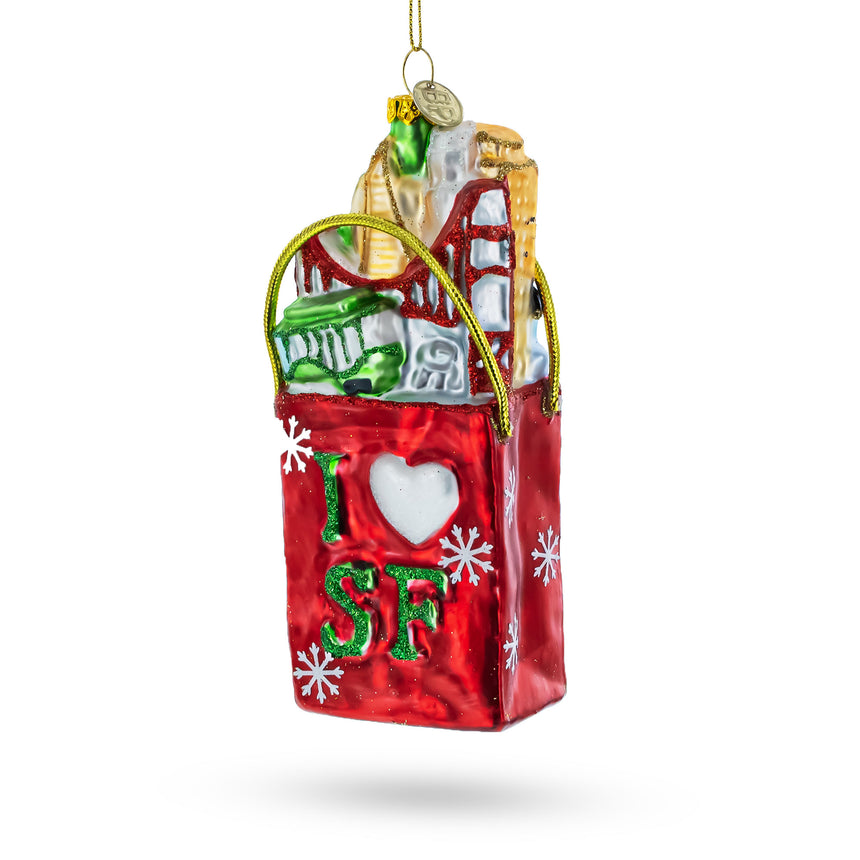 Glass I Love San Francisco Blown Glass Christmas Ornament in Red color