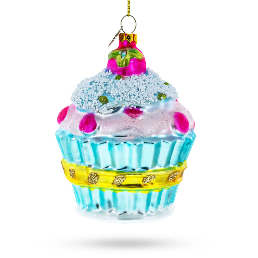 Glass Sugar Frosted Delight: Cupcake Glass Christmas Ornament in Multi color