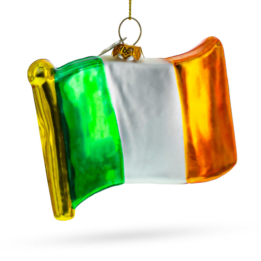 Glass Waving Flag of Ireland Blown Glass Christmas Ornament in Multi color