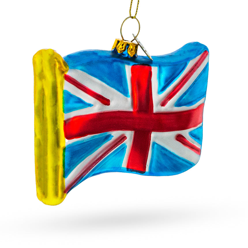 Glass Waving Flag of United Kingdom Blown Glass Christmas Ornament in Multi color