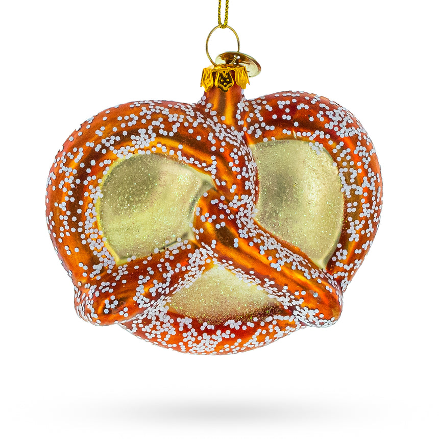 Glass Twisted Delight: Golden Pretzel Glass Christmas Ornament in Brown color