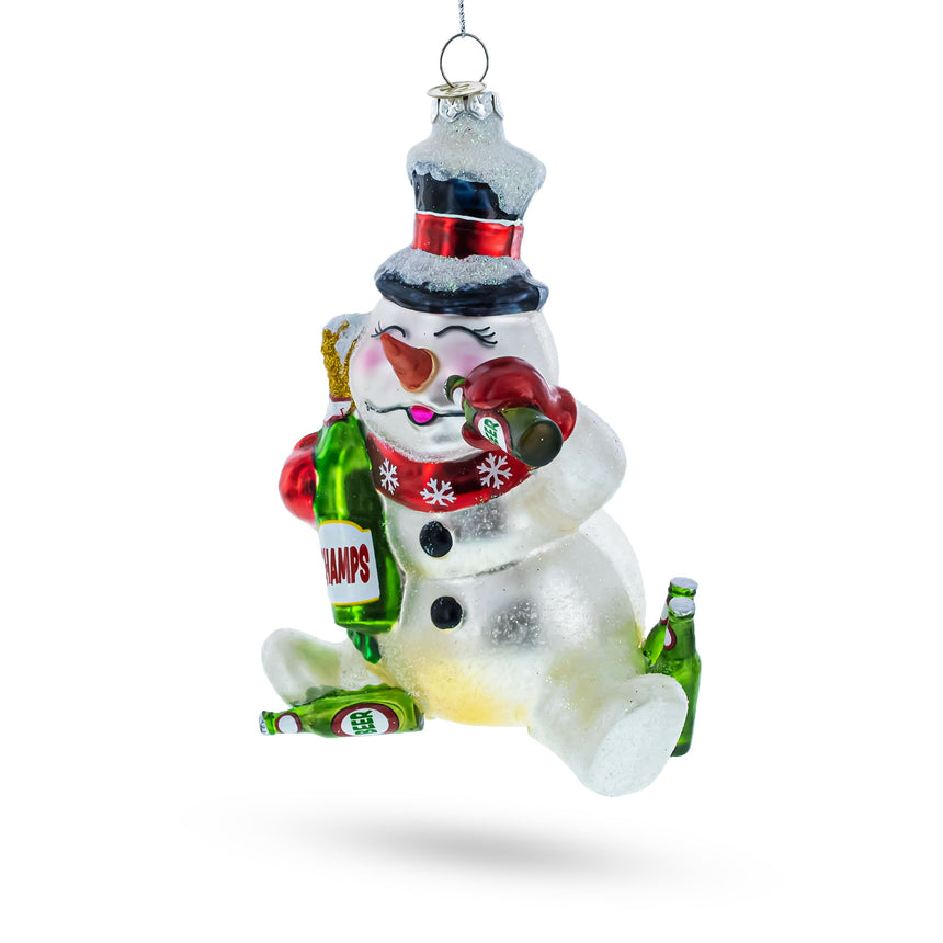 Glass Cheers to the Holidays: Snowman Bartender Blown Glass Christmas Ornament in Multi color