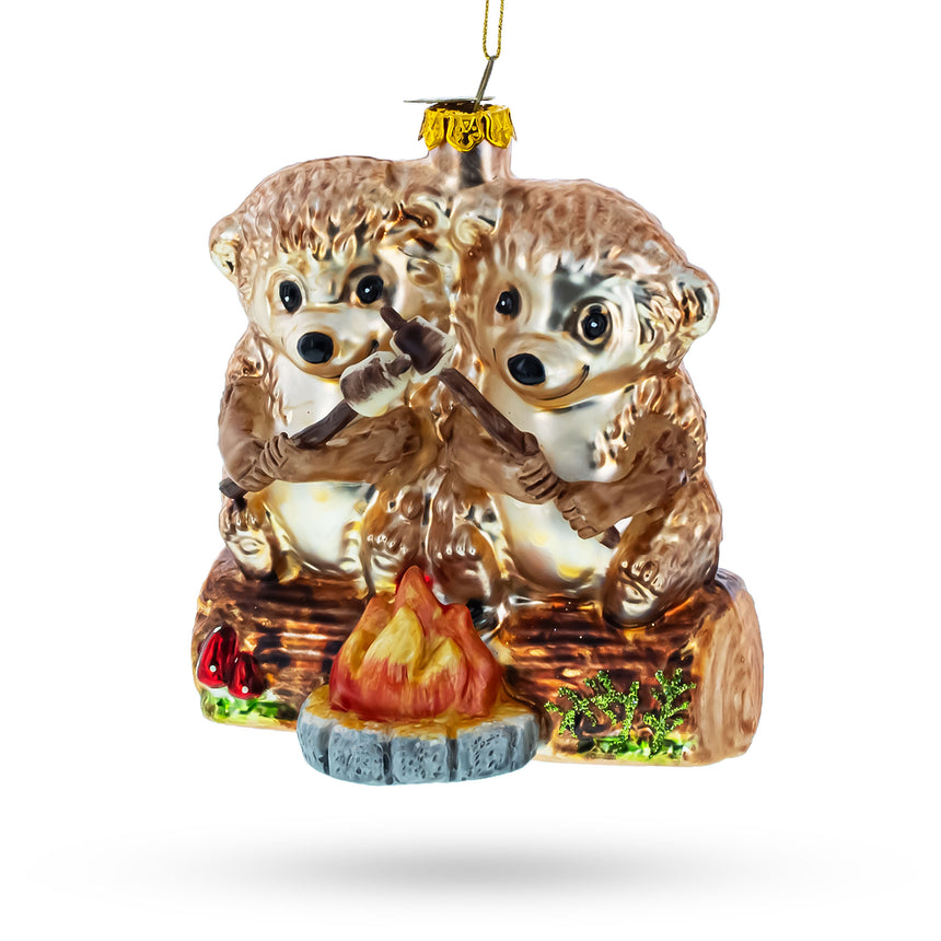 Glass Wombats Roast Marshmallow Blown Glass Christmas Ornament in Brown color