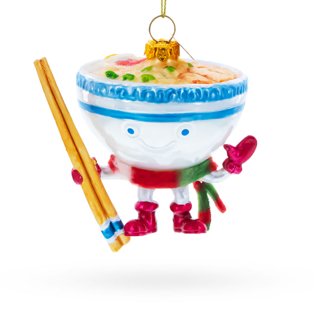 Glass Ramen Bowl with Chopsticks Blown Glass Christmas Ornament in Multi color