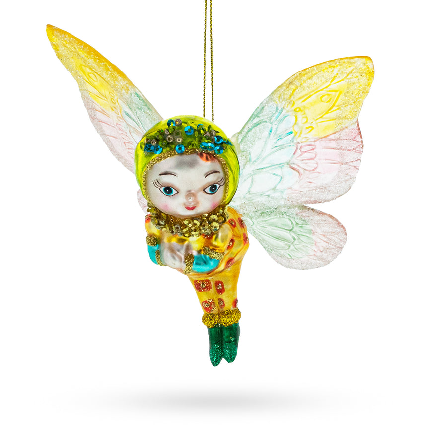 Glass Enchanting Girl in Butterfly Costume Blown Glass Christmas Ornament in Multi color