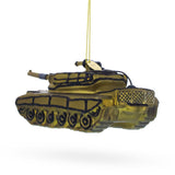 Military Army Tank Blown Glass Christmas Ornament ,dimensions in inches: 5.9 x 2.7 x 2.3