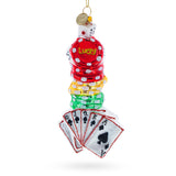 Glass Casino Poker Chips and Cards Blown Glass Christmas Ornament in Multi color