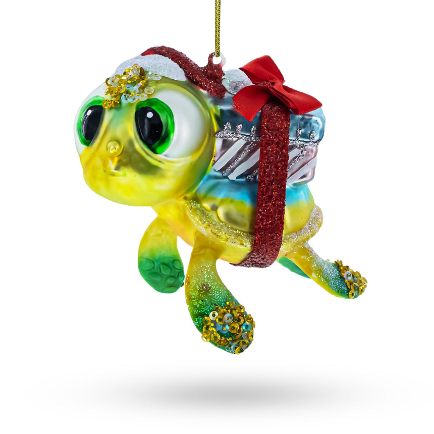 Glass Adorable Baby Turtle Carrying Gifts Glass Christmas Ornament in Multi color