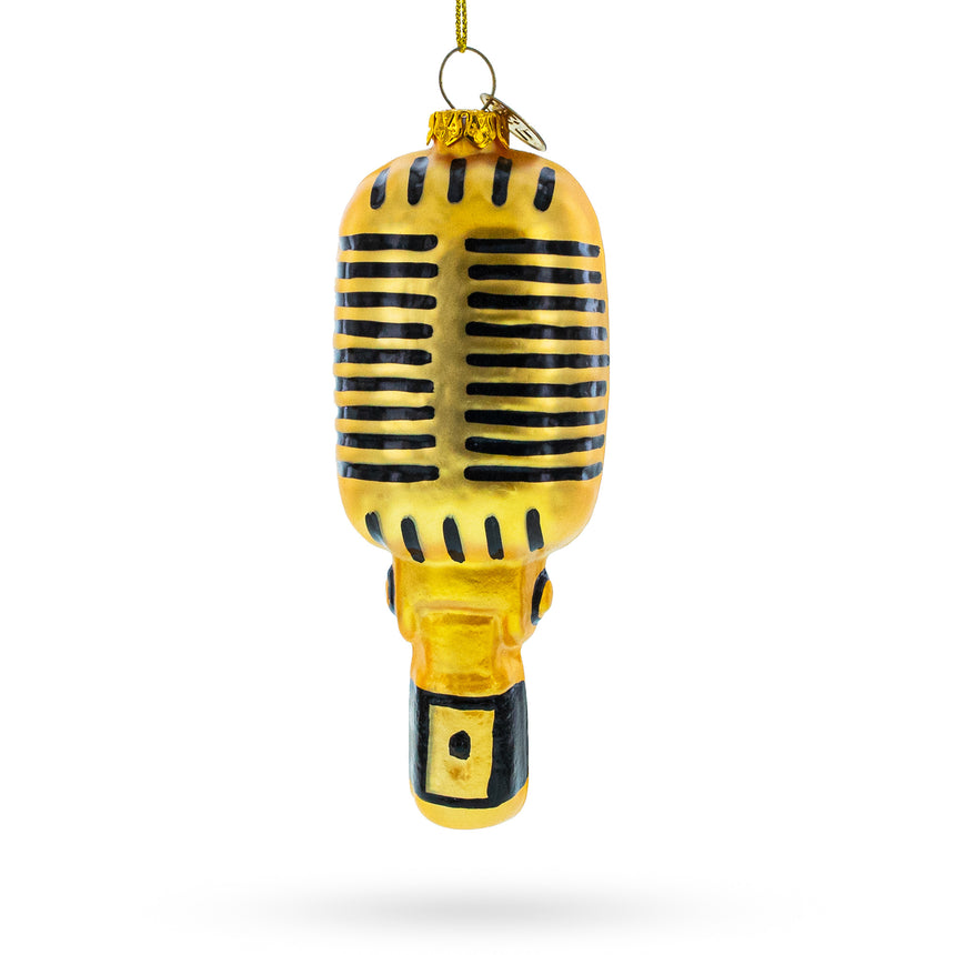 Glass Shiny Golden Microphone Blown Glass Christmas Ornament in Gold color